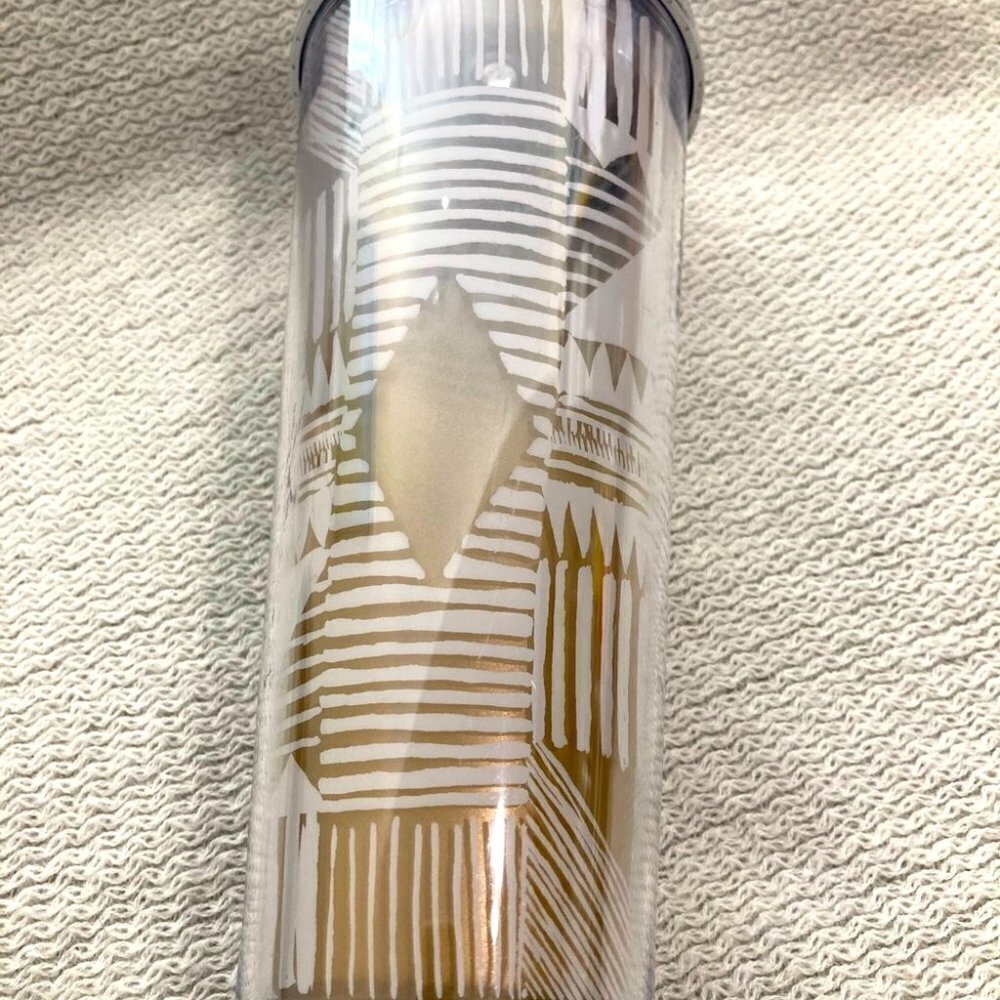 STARBUCKS Tumbler Tribal Motif Gold White Diamond